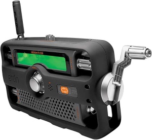 Battery-powered or hand crank radio